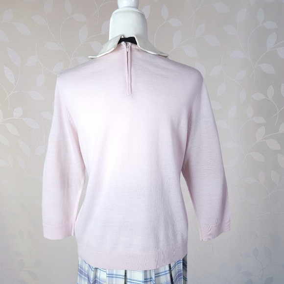 Talbots Coquette Twee Knit Top Retro Collar Merino Wool Sweater Pastel Pink L - Picture 9 of 14